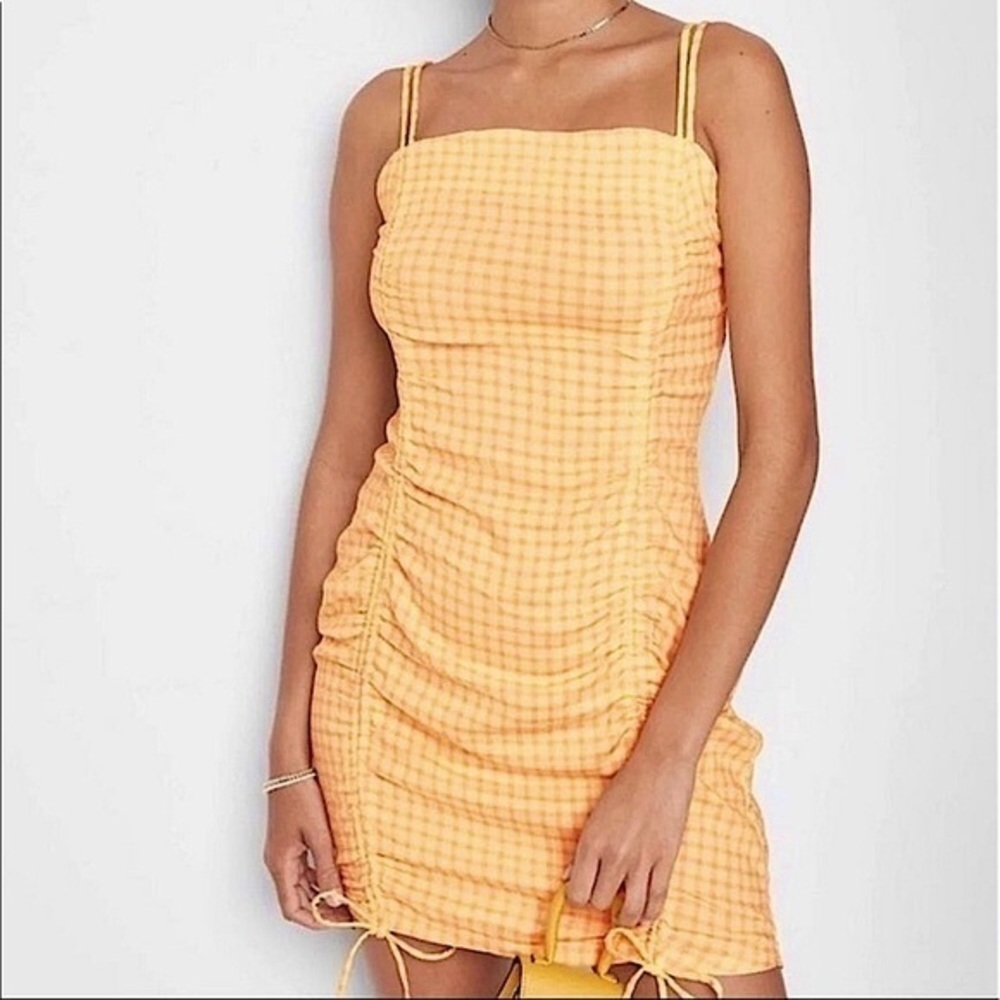 Wild Fable Ruched Body-Con Dress Size Extra Large NWT’s Gingham Print Yellow